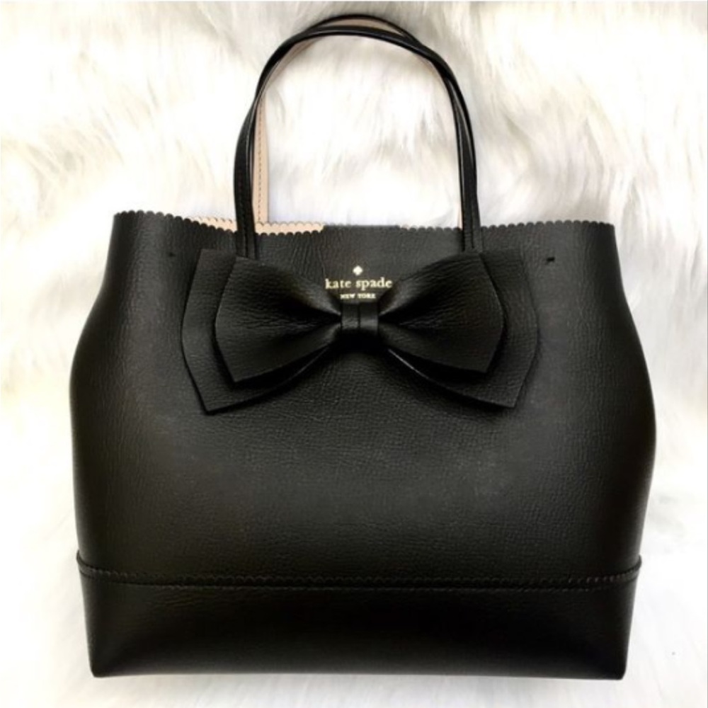 Kate Spade Black Leather Tote Bag with Bow